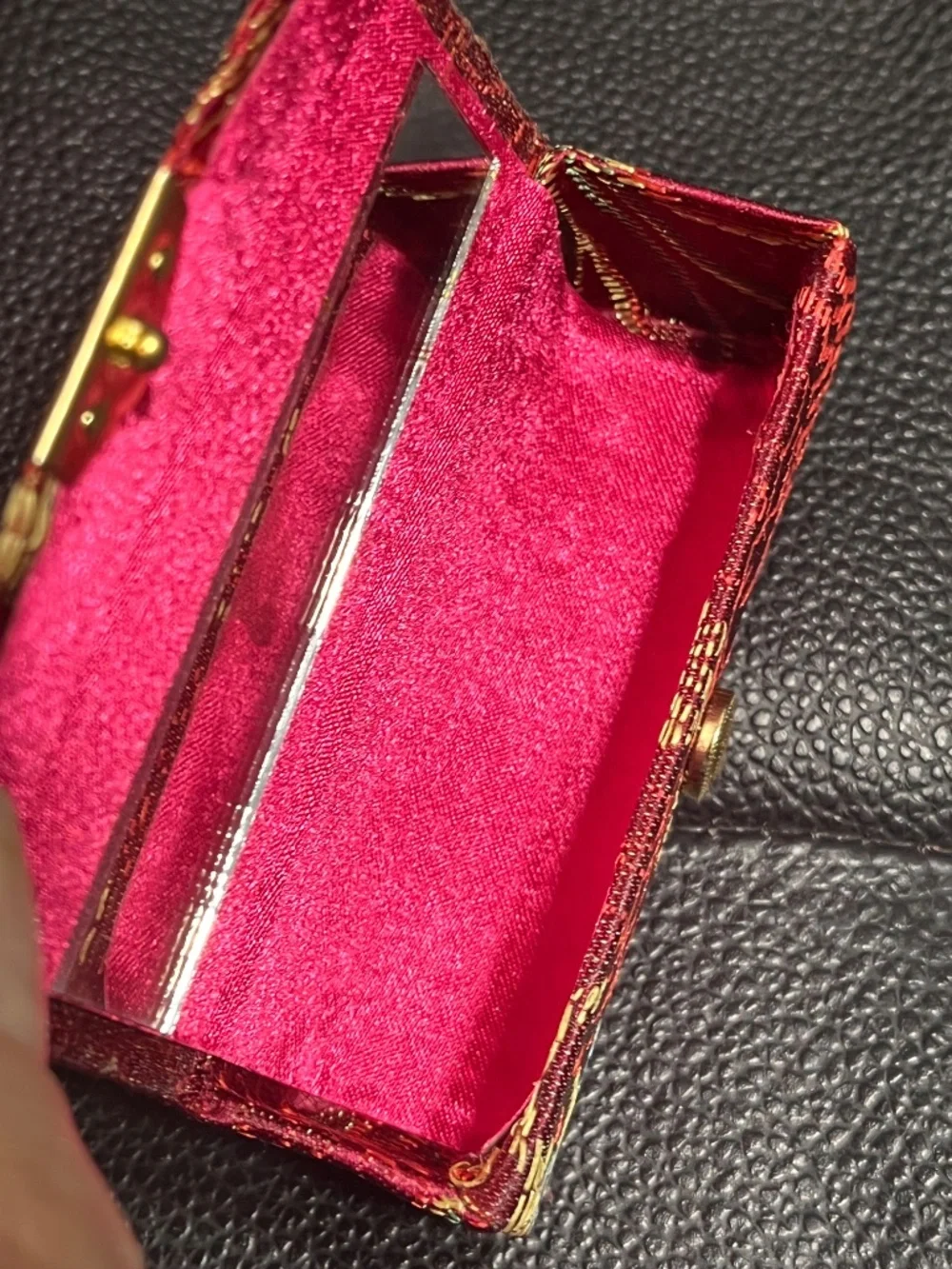 Lipstick Case with Mirror | Brocade Fabric | Snap Closure | Like new
